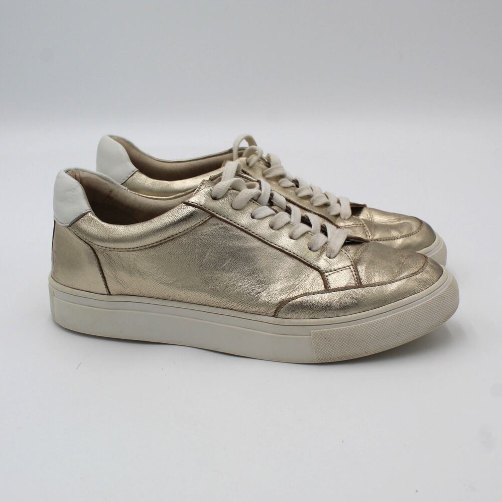 Birdies Sneakers Womens 7.5 Gold Metallic Leather Lace Up Low Top Casual Shoes